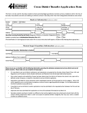 This Form is to Be Used for Burnaby Students Whose Parentslegal Guardians Maintain Primary Residence within the City of