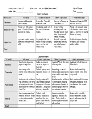 Classwork Rubric PDF  Form