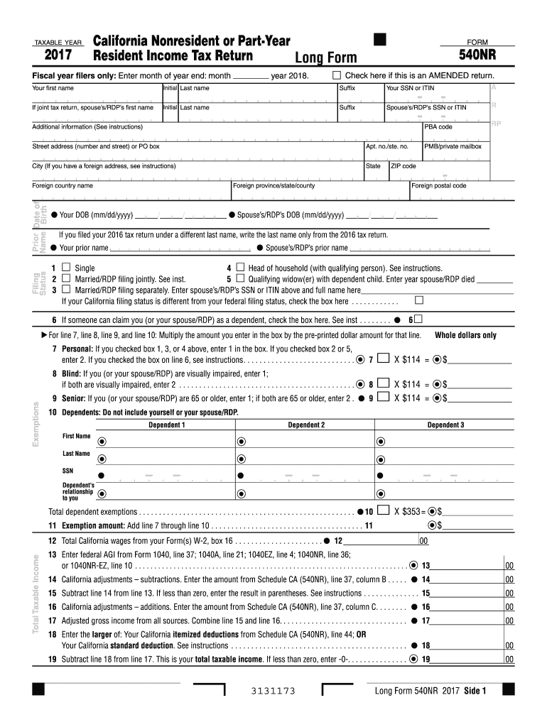 Form 540NR Long  California Nonresident or Part Year Resident Income Tax Return  Form 540NR Long  California Nonresi