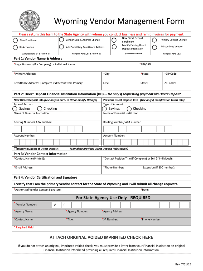  Wyoming Vendor Management Form 2015-2024