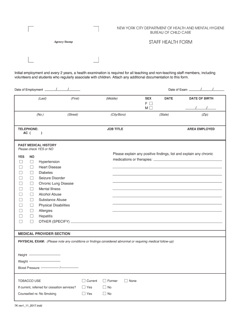Get and Sign Staff Health Form 2017-2022