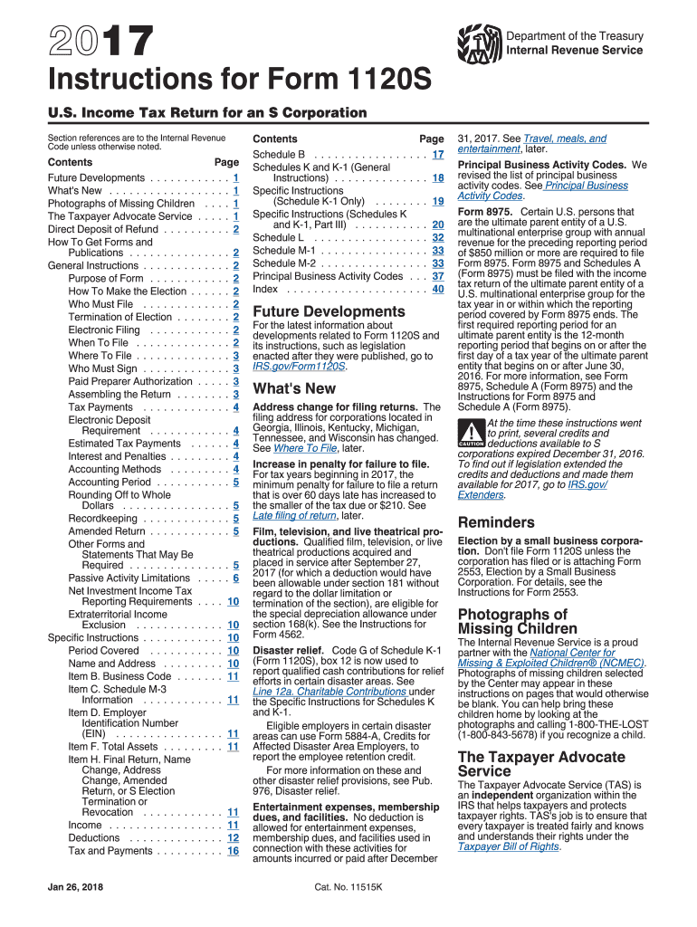  Irs Instructions Form 1120s 2017