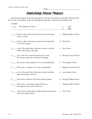 Matching Moon Phases Answer Key  Form