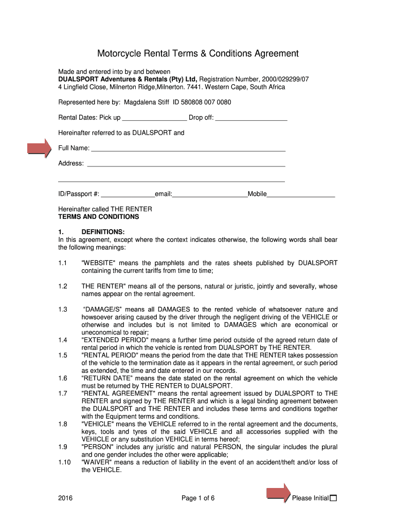 Motorcycle Rental Agreement PDF  Form