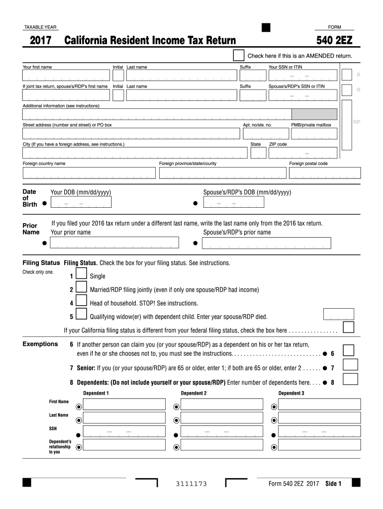  Form 540 2ez 2017