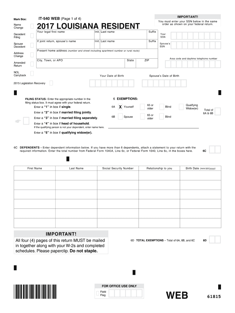  Louisiana State it 540 Form Online 2017