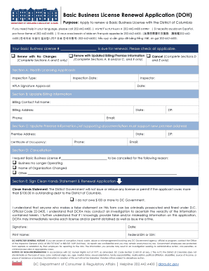 Basic Business License Renewal Application DOH  Form