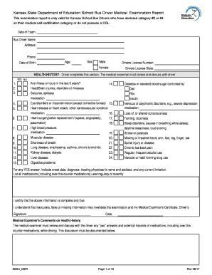 Kansas State Department of Education School Bus Driver Medical Examination Report  Form