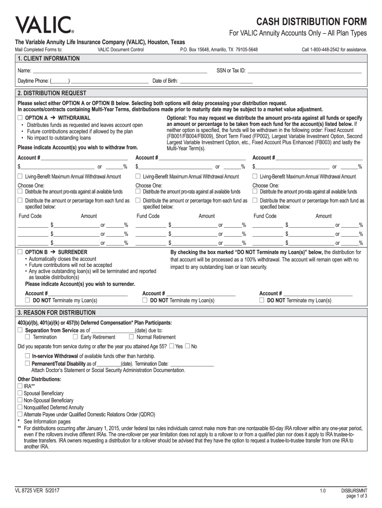  Valic Address for Distribution of Funds 2017