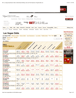 Nfl Las Vegas Odds Form - Fill Out and Sign Printable PDF Template