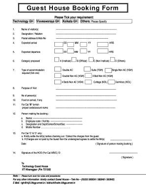 Guest House Booking Format