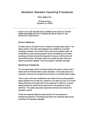 Sanitation Standard Operating Procedures  Form