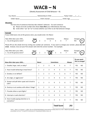 Weekly Assessment of Child Behavior  Form