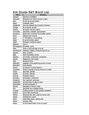 6th Grade Sat Word List  Form