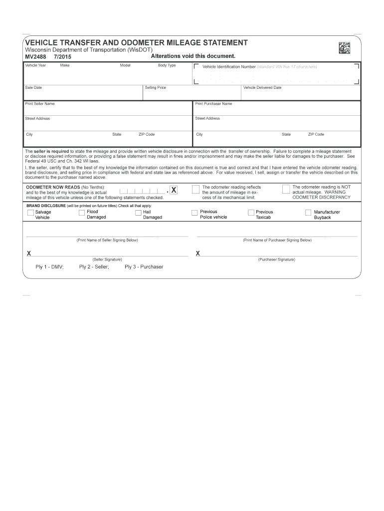 VEHICLE TRANSFER and ODOMETER MILEAGE STATEMENT  Form