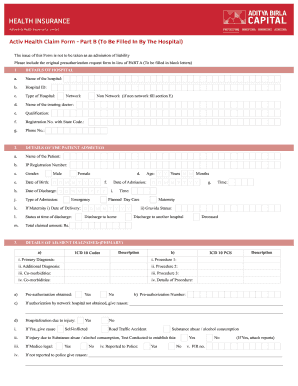 Activ Health Claim Form Part B to Be Filled in by