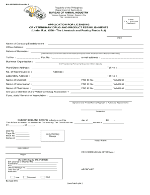 Bureau of Animal Industry Application Form