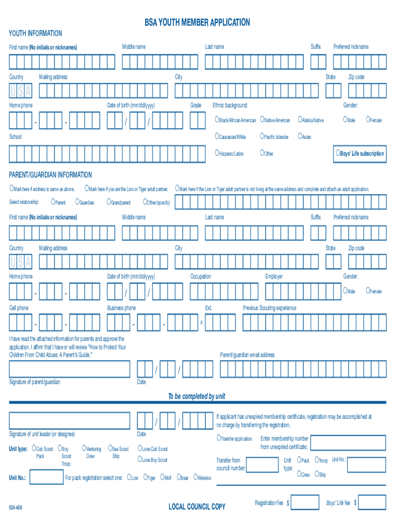  Bsa Youth Application 2017