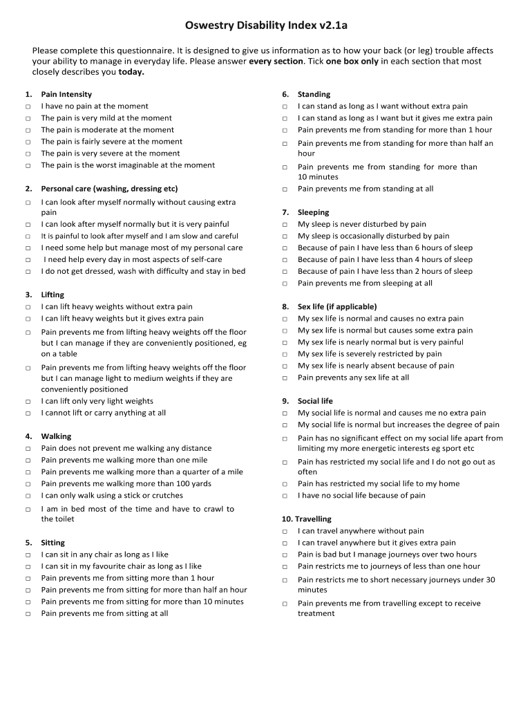 Oswestry Disability Index V2  Form