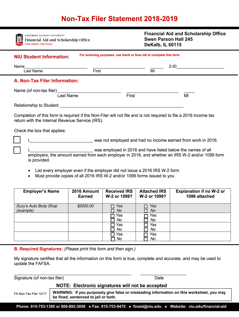  Non Tax Filer Statement 2019