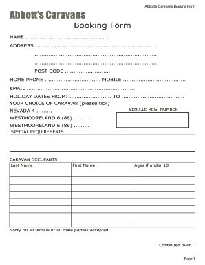 Caravan Booking Form Template