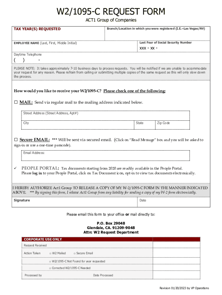  W21095C Request Form TAX YEARS REQUESTED Branch 2023-2024