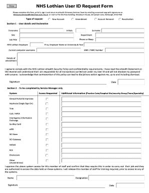 Nhs Lothian User ID Request Form