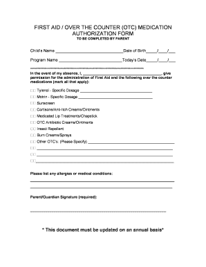 FIRST AID over the COUNTER OTC MEDICATION  Form