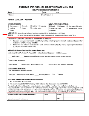 Sample 504 Plan for Asthma  Form