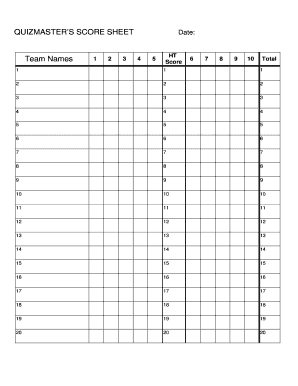 QUIZMASTERS SCORE SHEET  Form