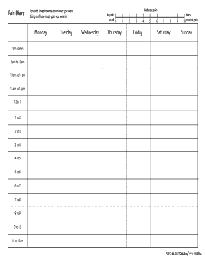 Pain Diary Diary for Recording Pain Intensity  Form