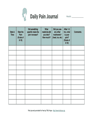 Daily Pain Journal  Form