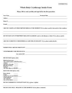 Whole Body Cryotherapy Intake Form