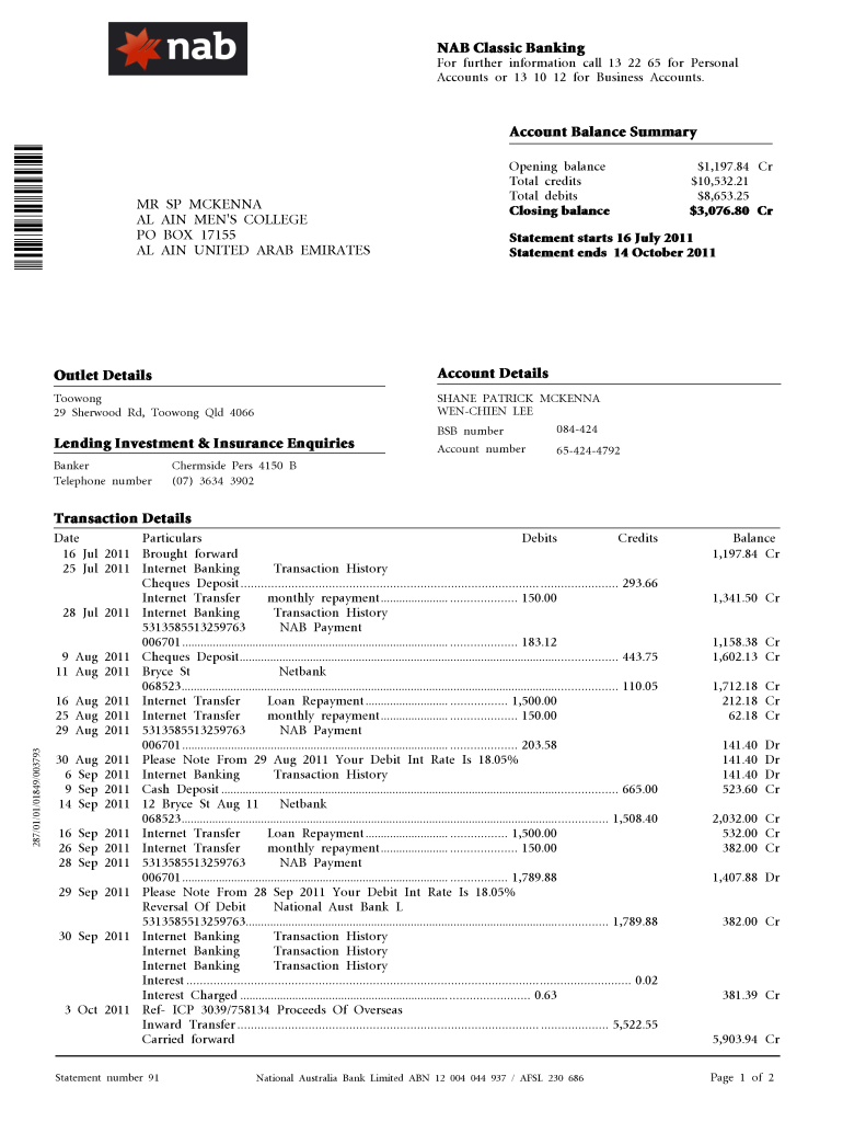 NAB Classic Banking  Form