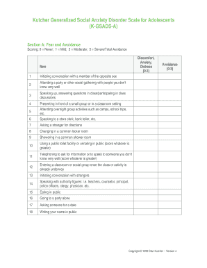 Kutcher Adolescent Anxiety Scale PDF  Form