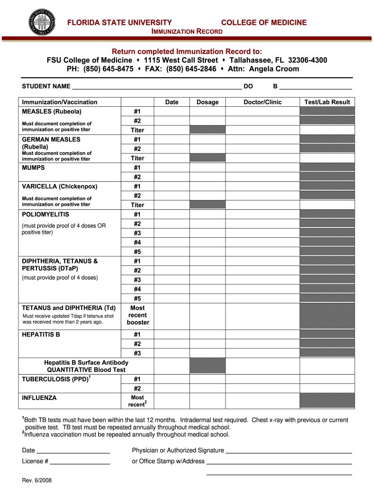 Return Completed Immunization Record to  Form