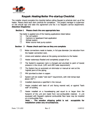  Boiler Startup Checklist 2012