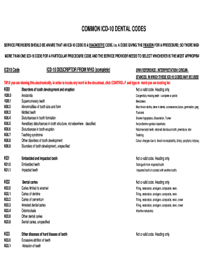 COMMON ICD 10 DENTAL CODES  Form