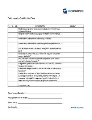 Bandsaw Inspection Checklist  Form