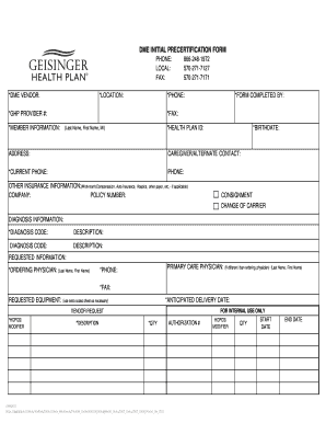  DME INITIAL PRECERTIFICATION FORM 2015