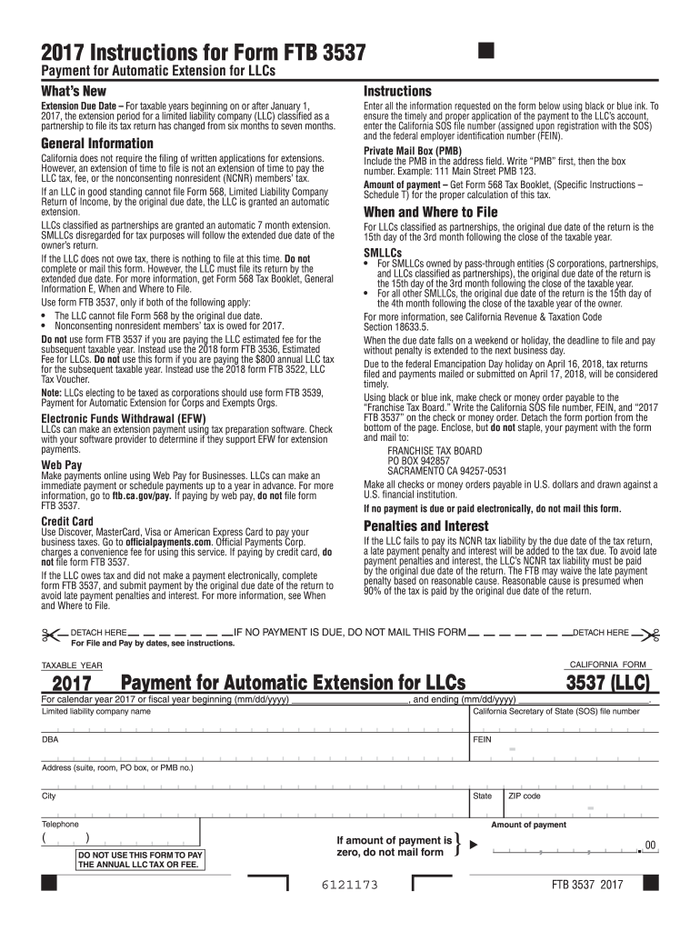  Form 3537  Payment for Automatic    Franchise Tax Board 2017