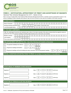 Form C Notification, Appointment of Proxy and Acceptance of Mandate