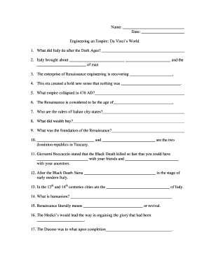 Engineering an Empire Da Vinci&#039;s World Worksheet  Form