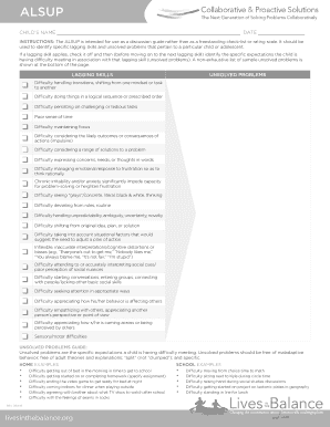 Assessment of Lagging Skills and Unsolved Problems  Form