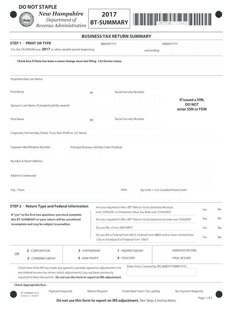  Bt Summary  Form 2017