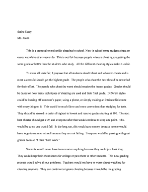 Satire Essay Example PDF  Form