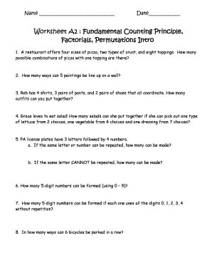 Fundamental Counting Principle Worksheet  Form