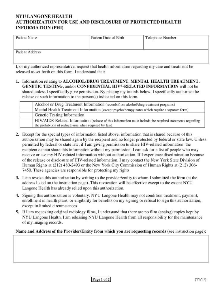 Nyu Langone Disclosure 20172024 Form Fill Out and Sign Printable PDF