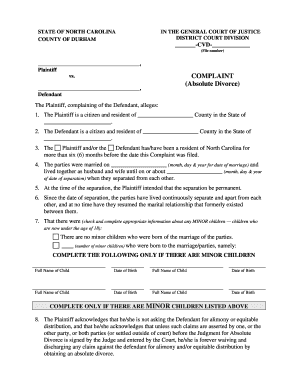  Nc Divorce Forms PDF 2017-2024
