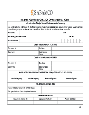 The BANK ACCOUNT INFORMATION CHANGE REQUEST FORM